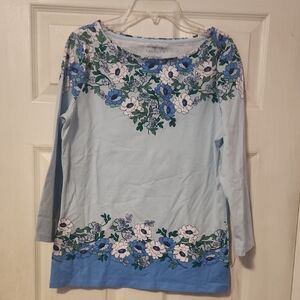 Talbots Blue Floral Long Sleeve Top